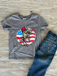 American Flag Bronc Cowkids Tee