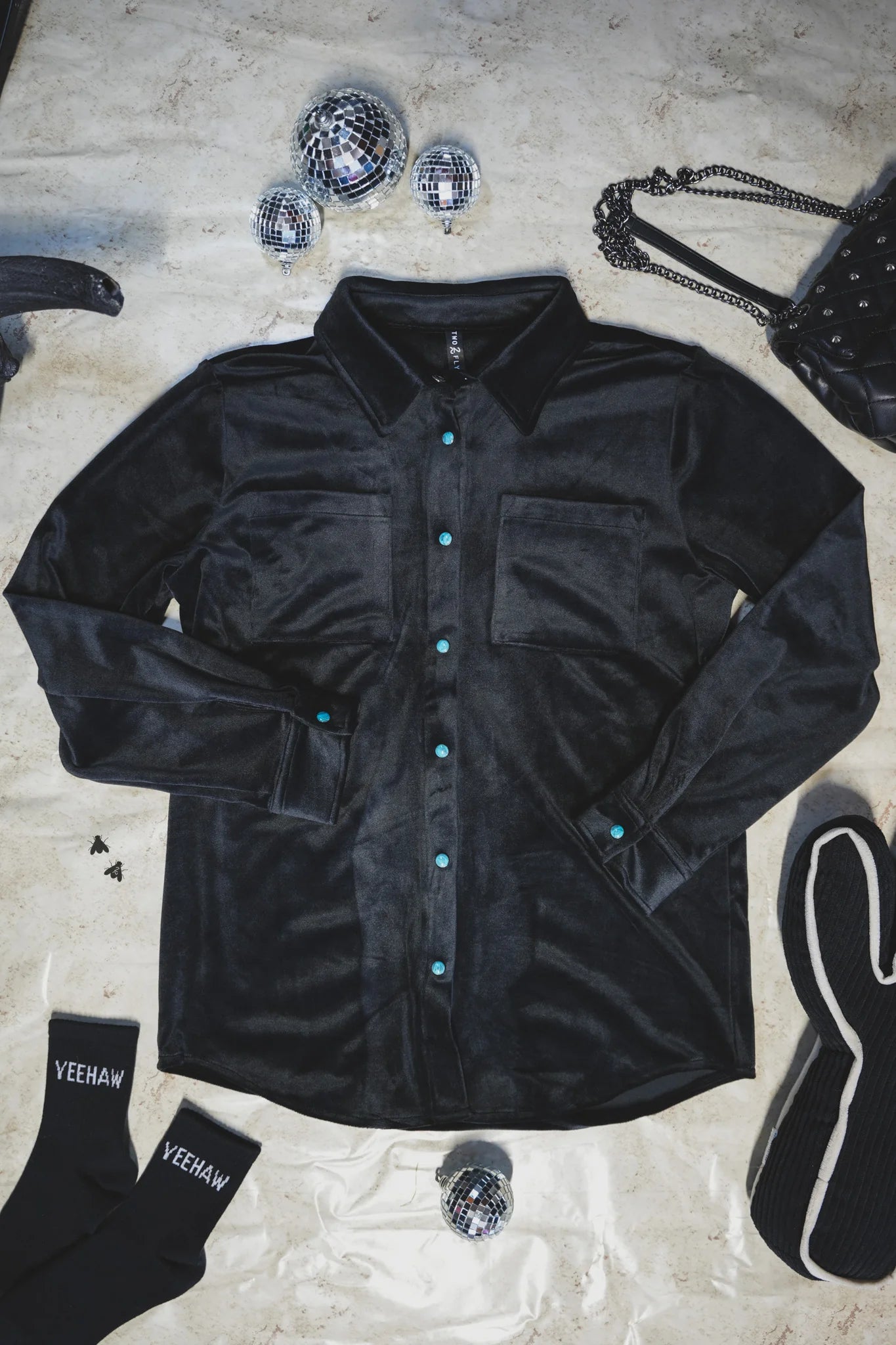 Black Velvety Button Up