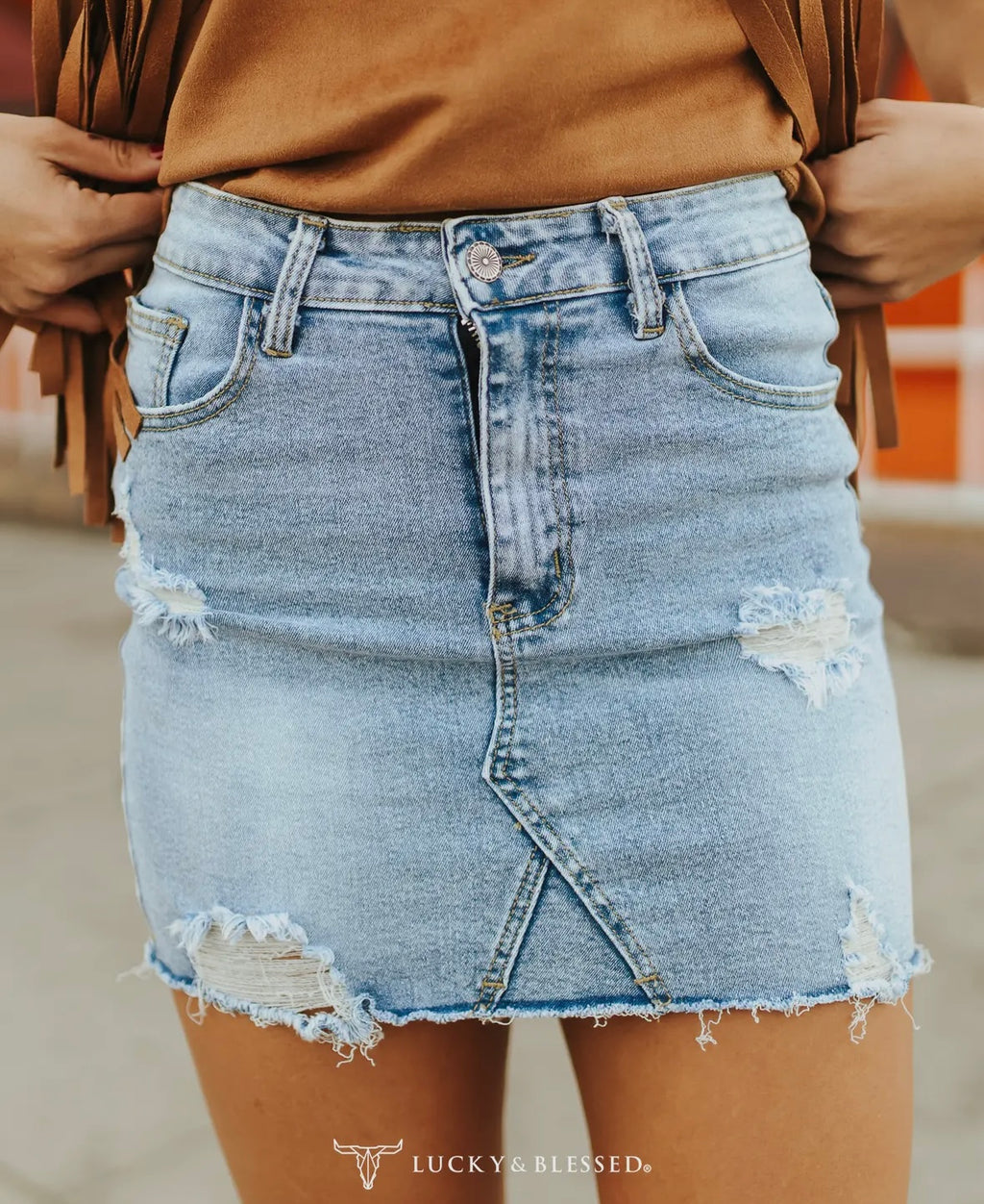 Distressed Denim Skirt XLarge
