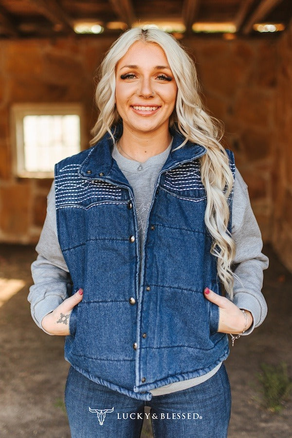 Denim Embroidered Vest PREORDER