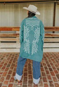 Turquoise Boot Stitch Cardigan Preorder