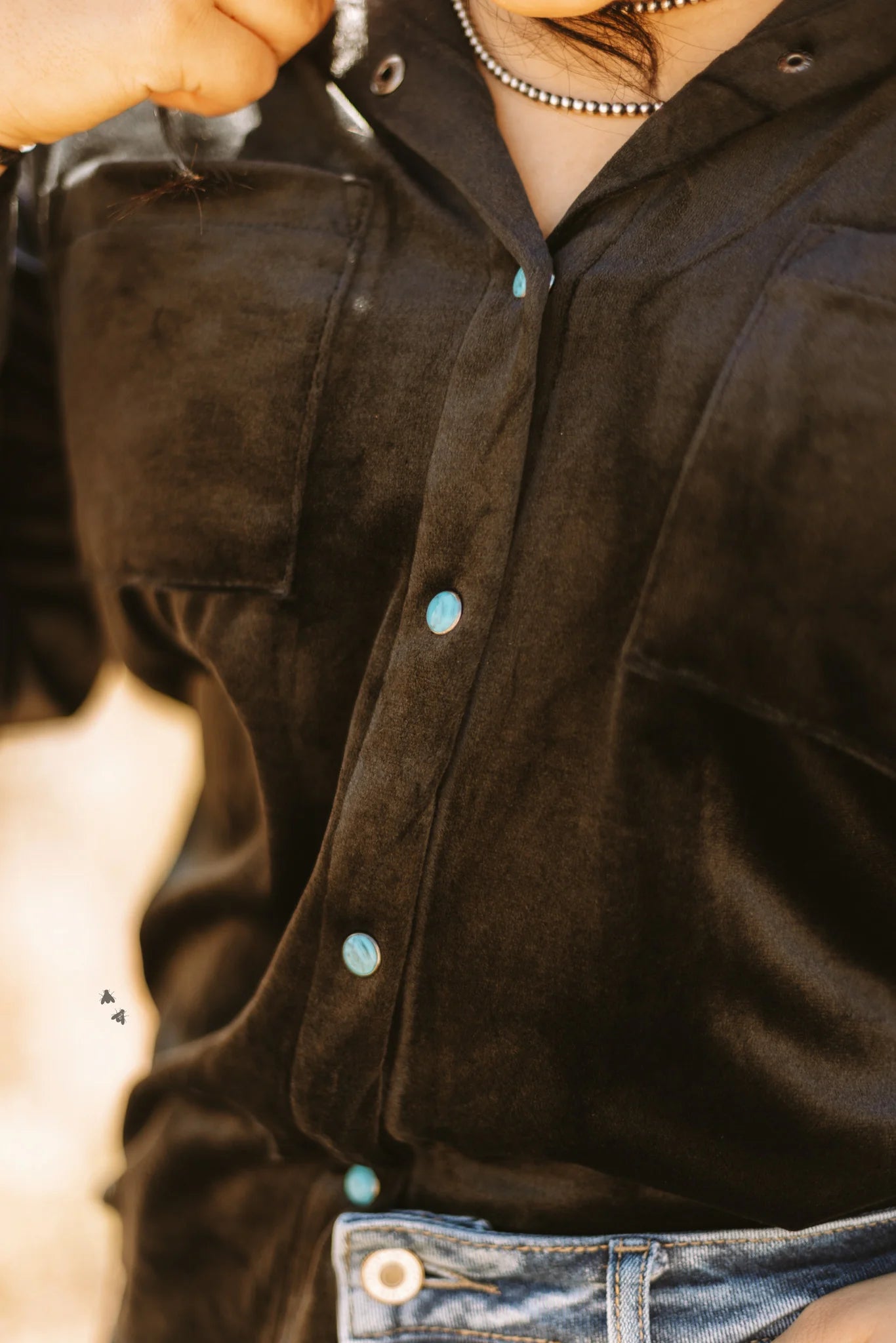 Black Velvety Button Up