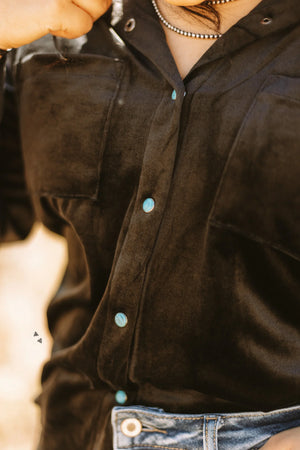 Black Velvety Button Up