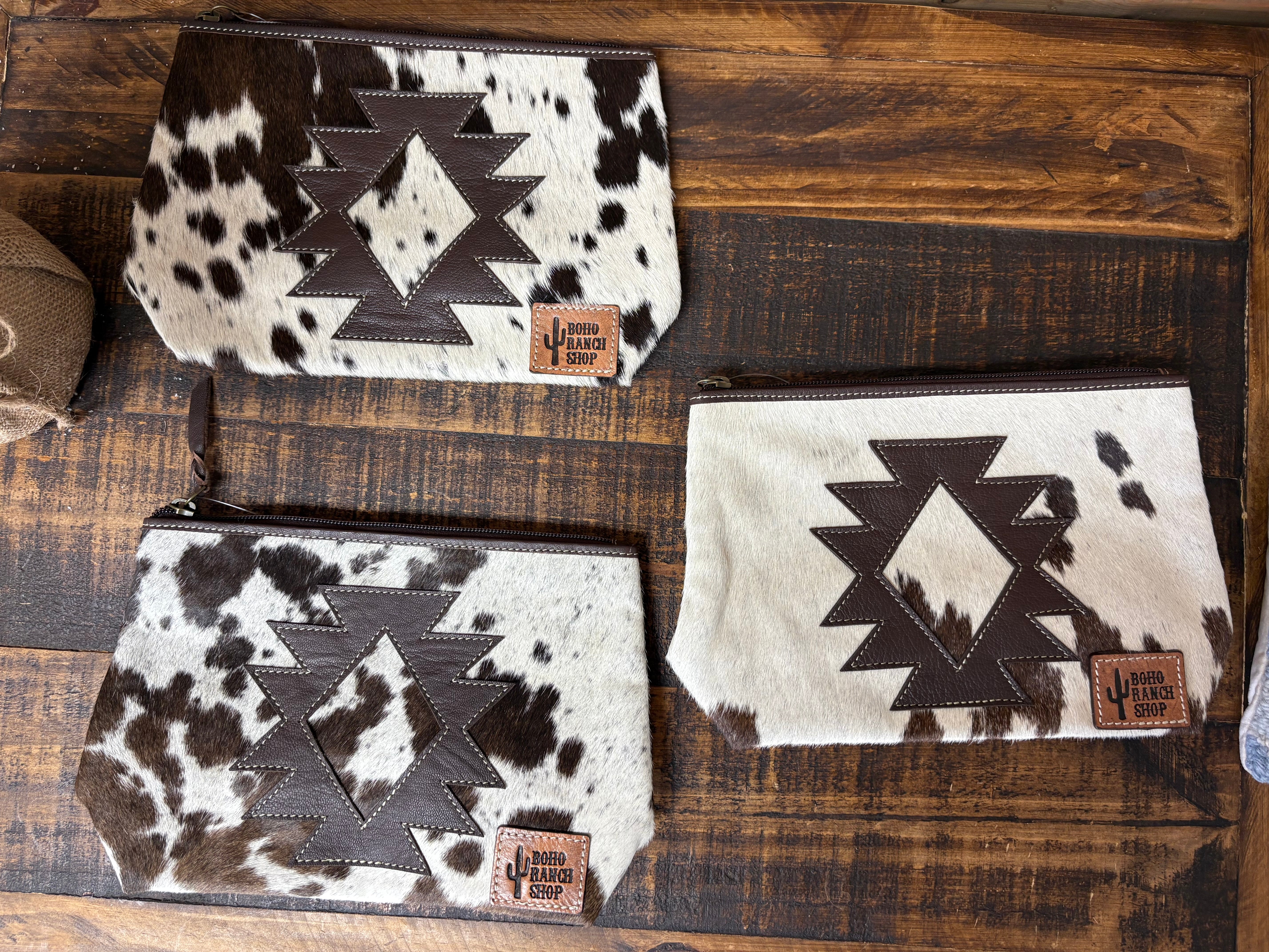 Cowhide Aztec Cosmetic Bags