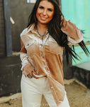 Gold Velvety Pearl Snap Top Preorder