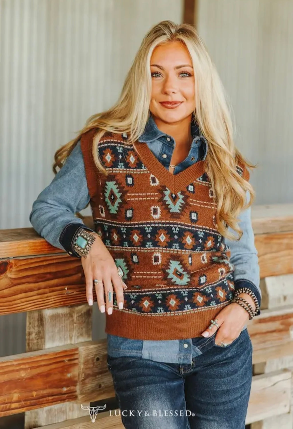 Rust Aztec Sweater Vest Preorder