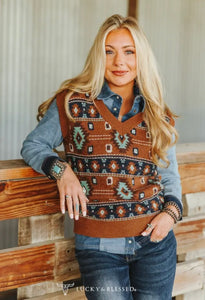 Rust Aztec Sweater Vest Preorder