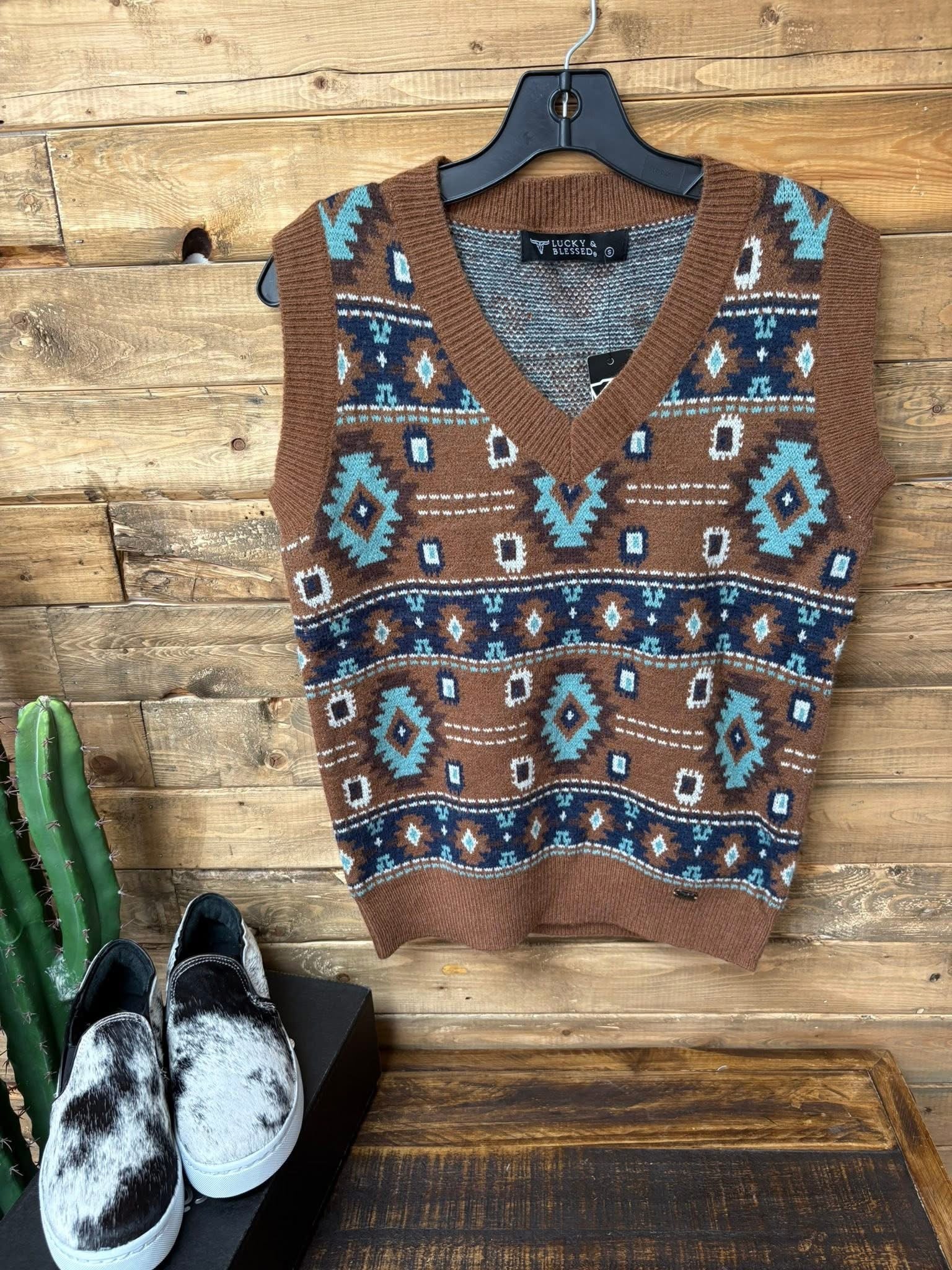 Rust Aztec Sweater Vest
