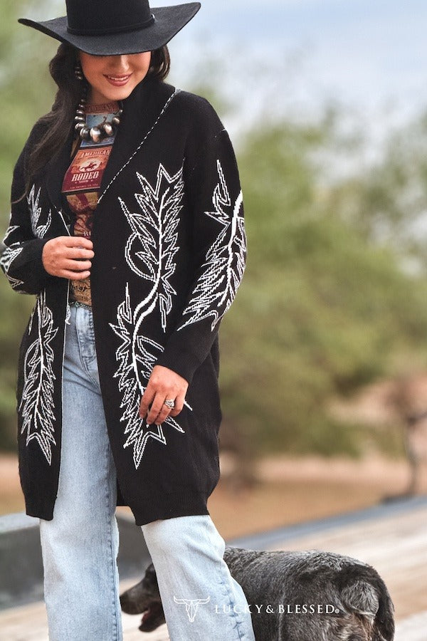 Black Boot Stitch Cardigan