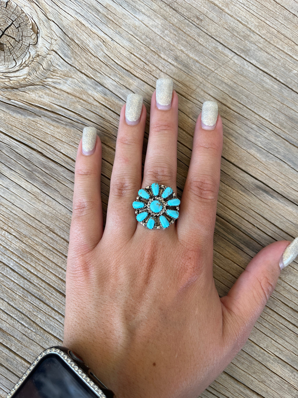 Turquoise Cluster Ring Round