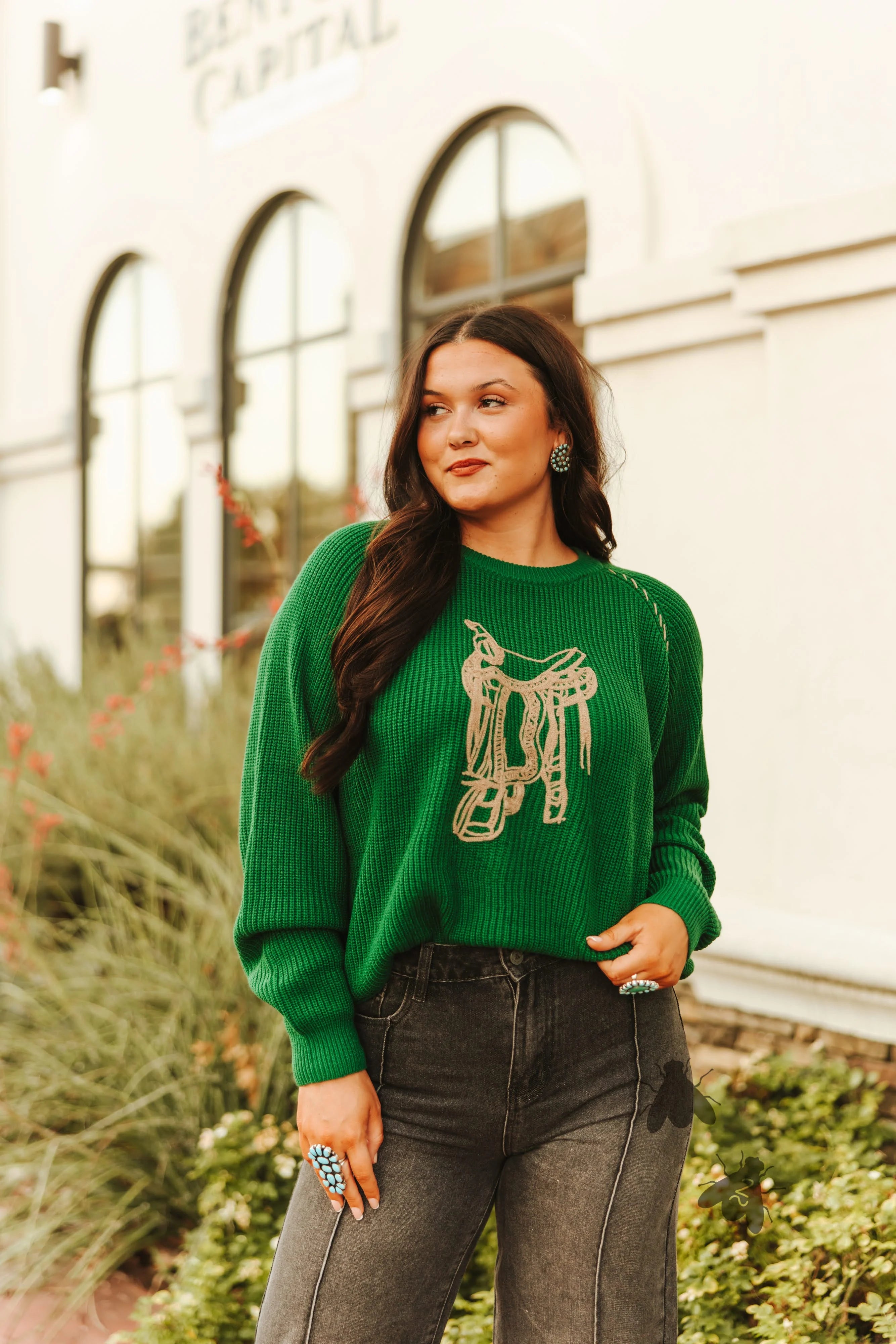 Green Saddle Sweater