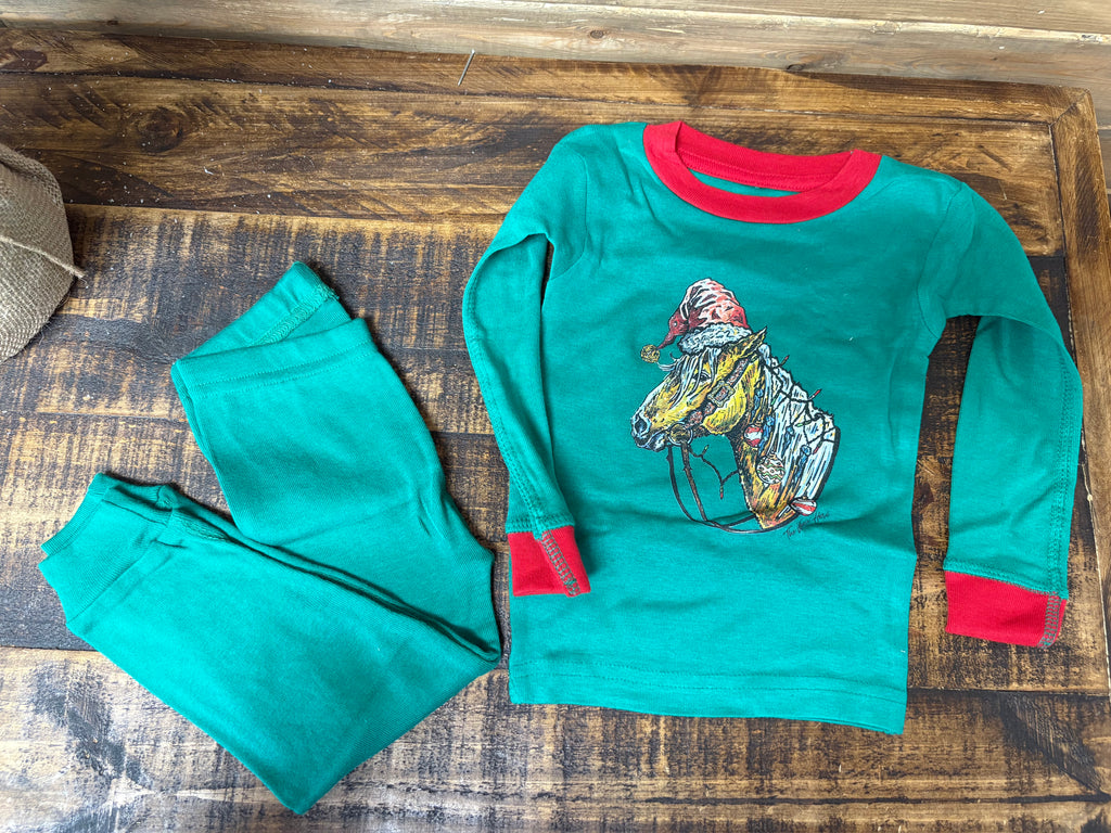 Cowkids Green Christmas Horse Pajamas