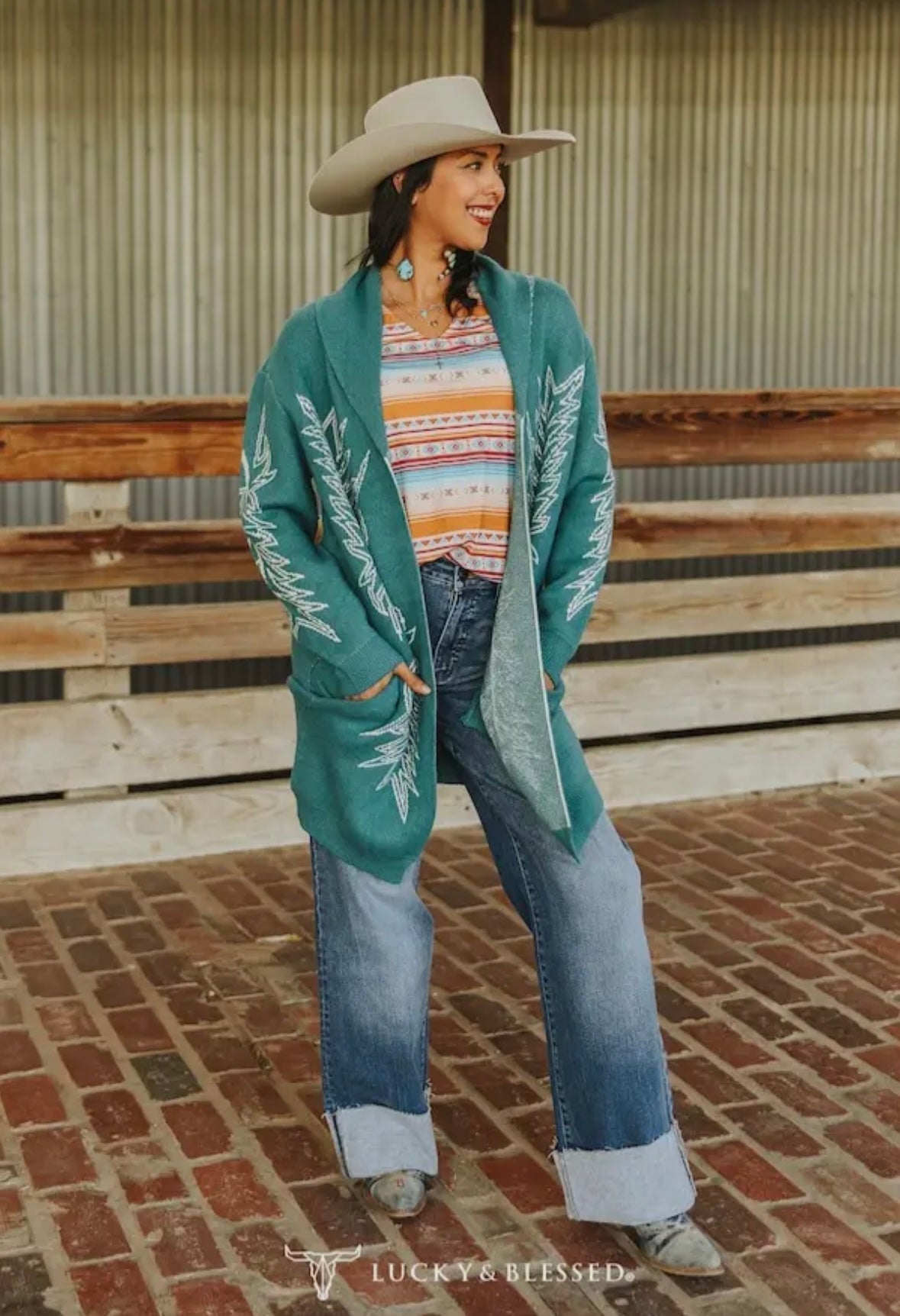 Turquoise Boot Stitch Cardigan Preorder