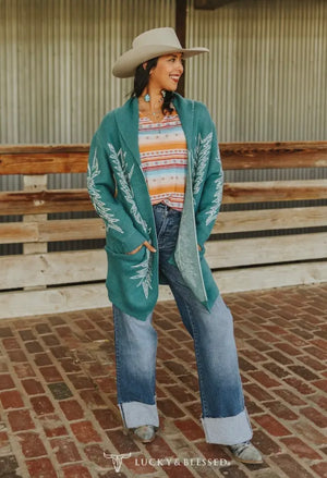 Turquoise Boot Stitch Cardigan Preorder