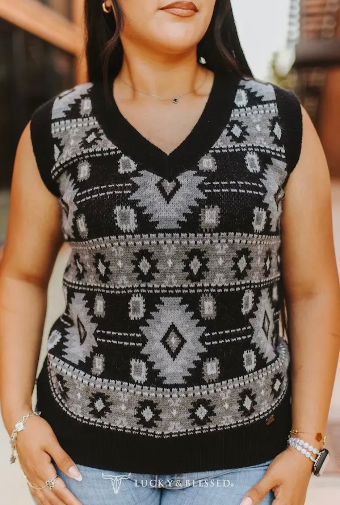 Black Aztec Sweater Vest