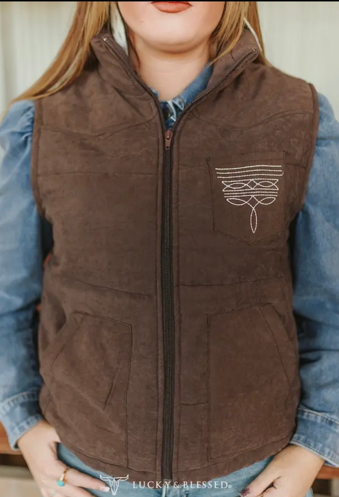 Brown Boot Stitch Vest