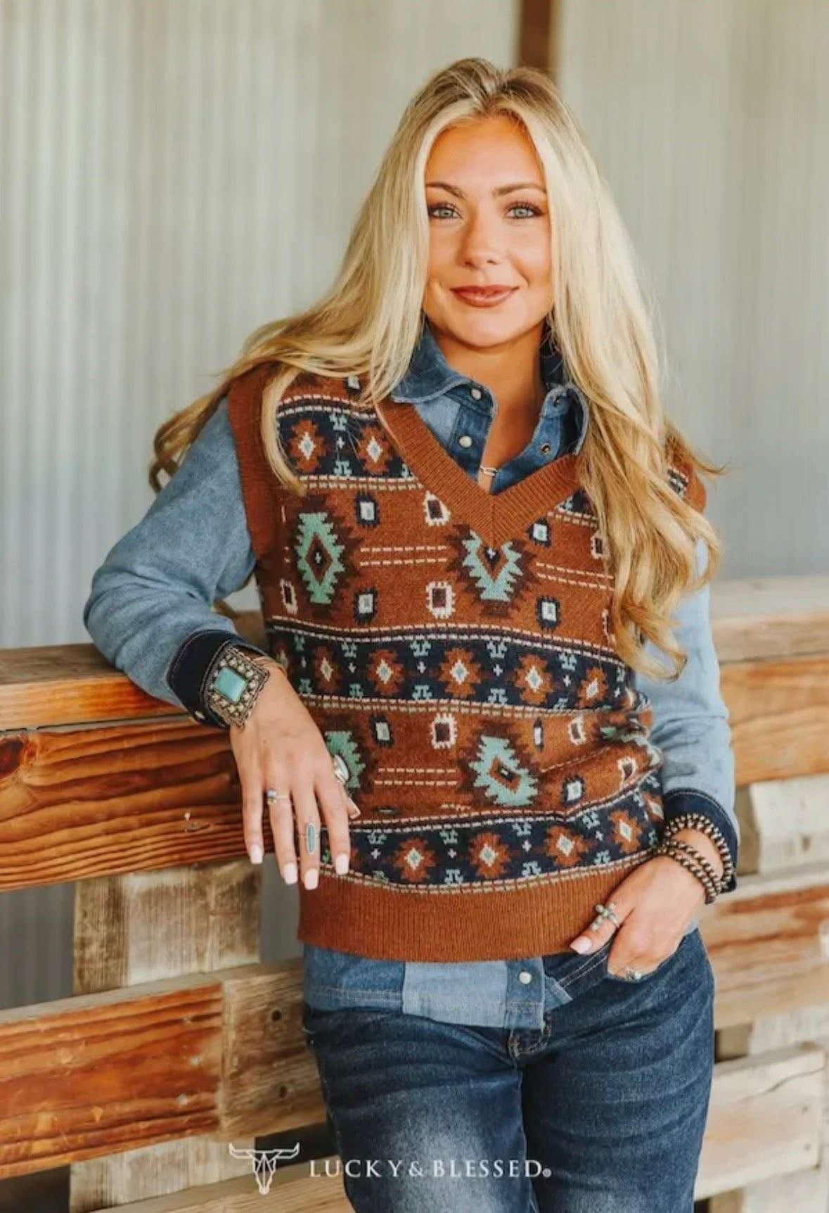 Rust Aztec Sweater Vest