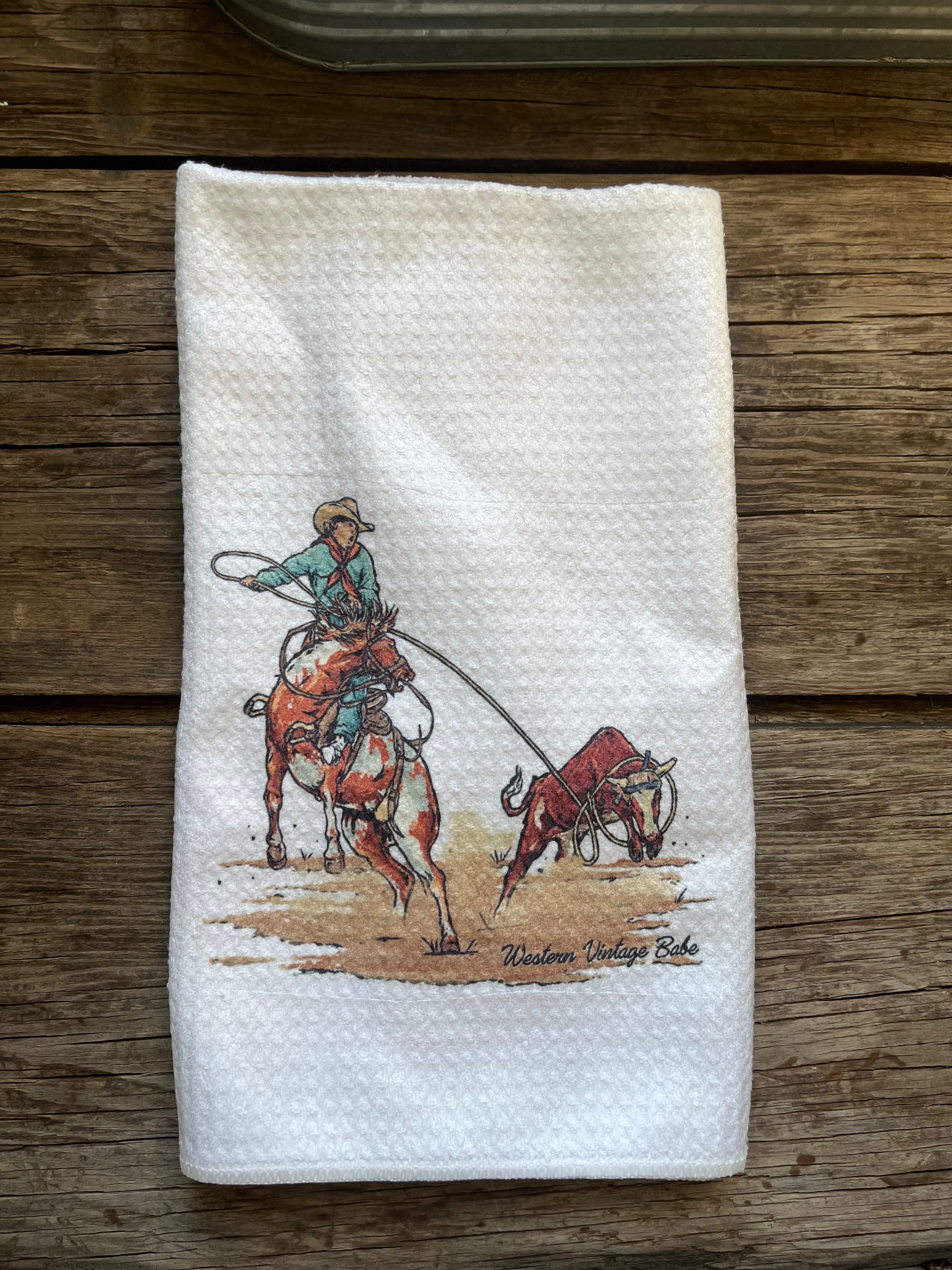 The Steer Roping Tea Towel