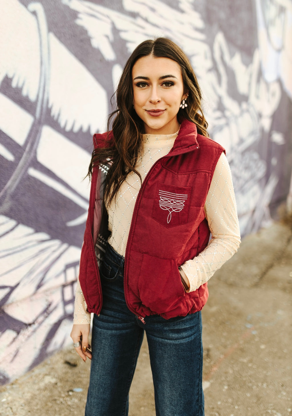 Burgundy Boot Stitch Vest