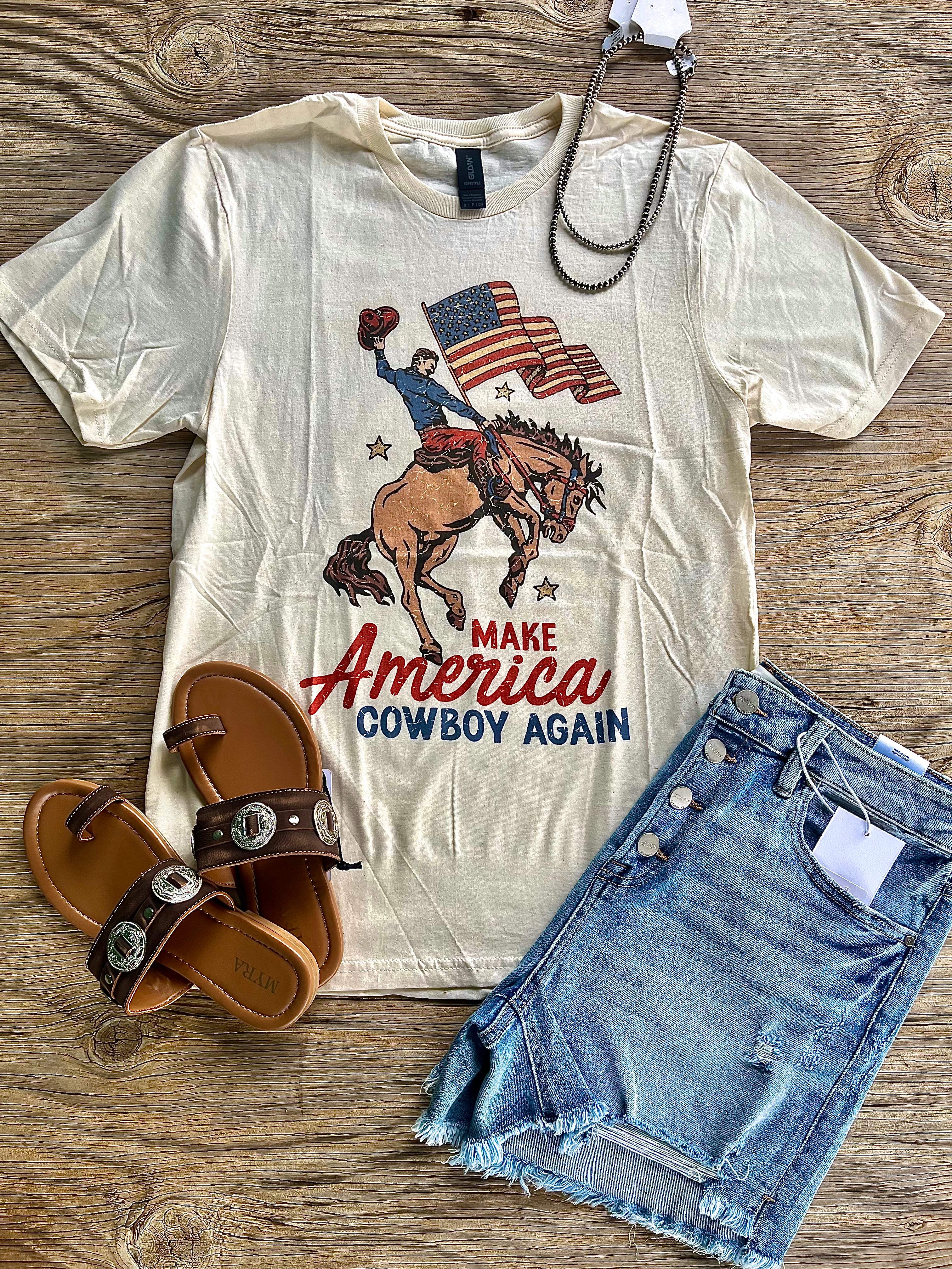 The Make America Cowboy Again Tee Tan