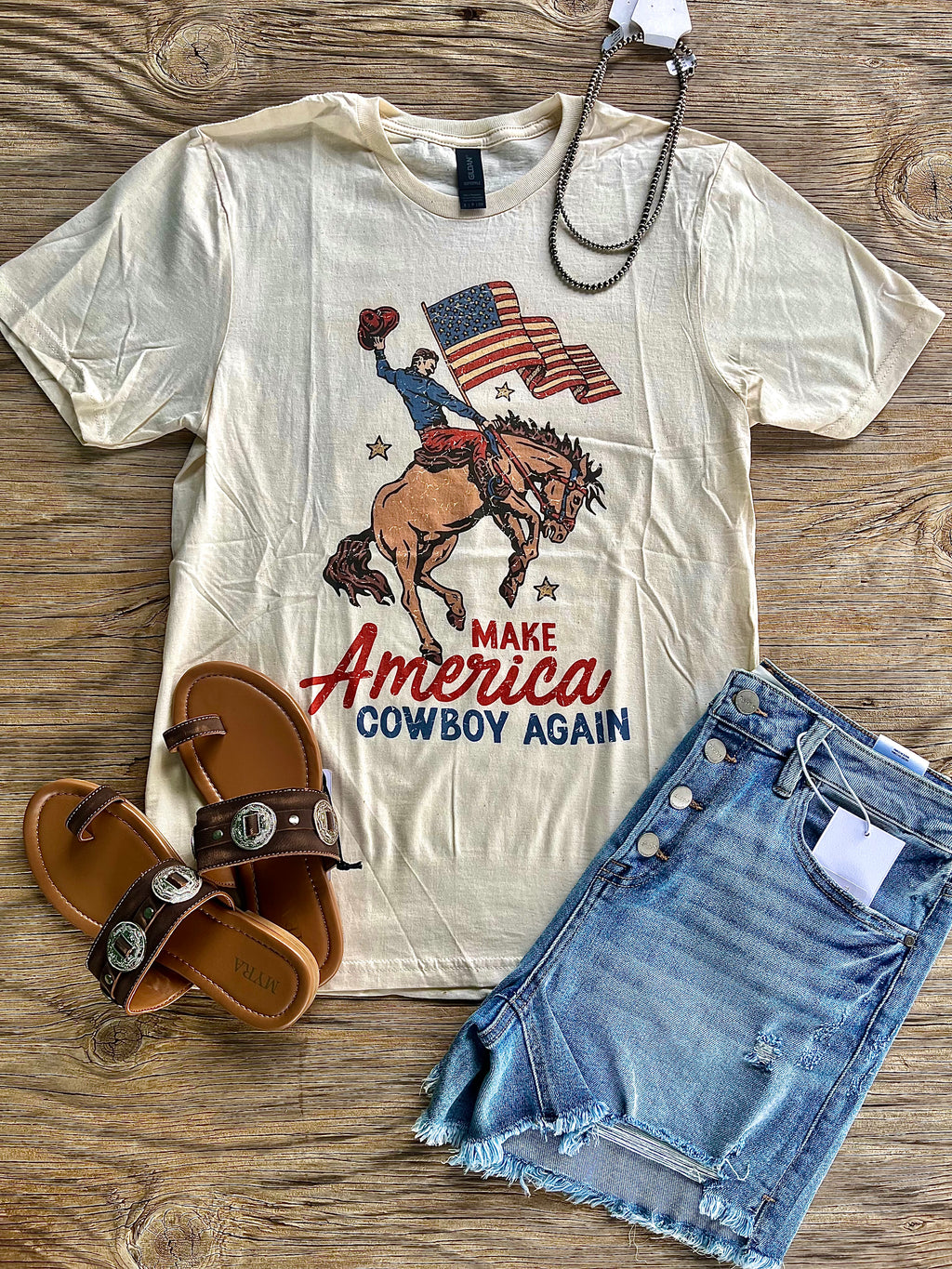 The Make America Cowboy Again Tee Tan