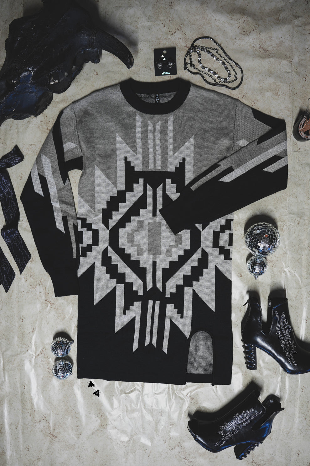 Grey Aztec Sweater Dress