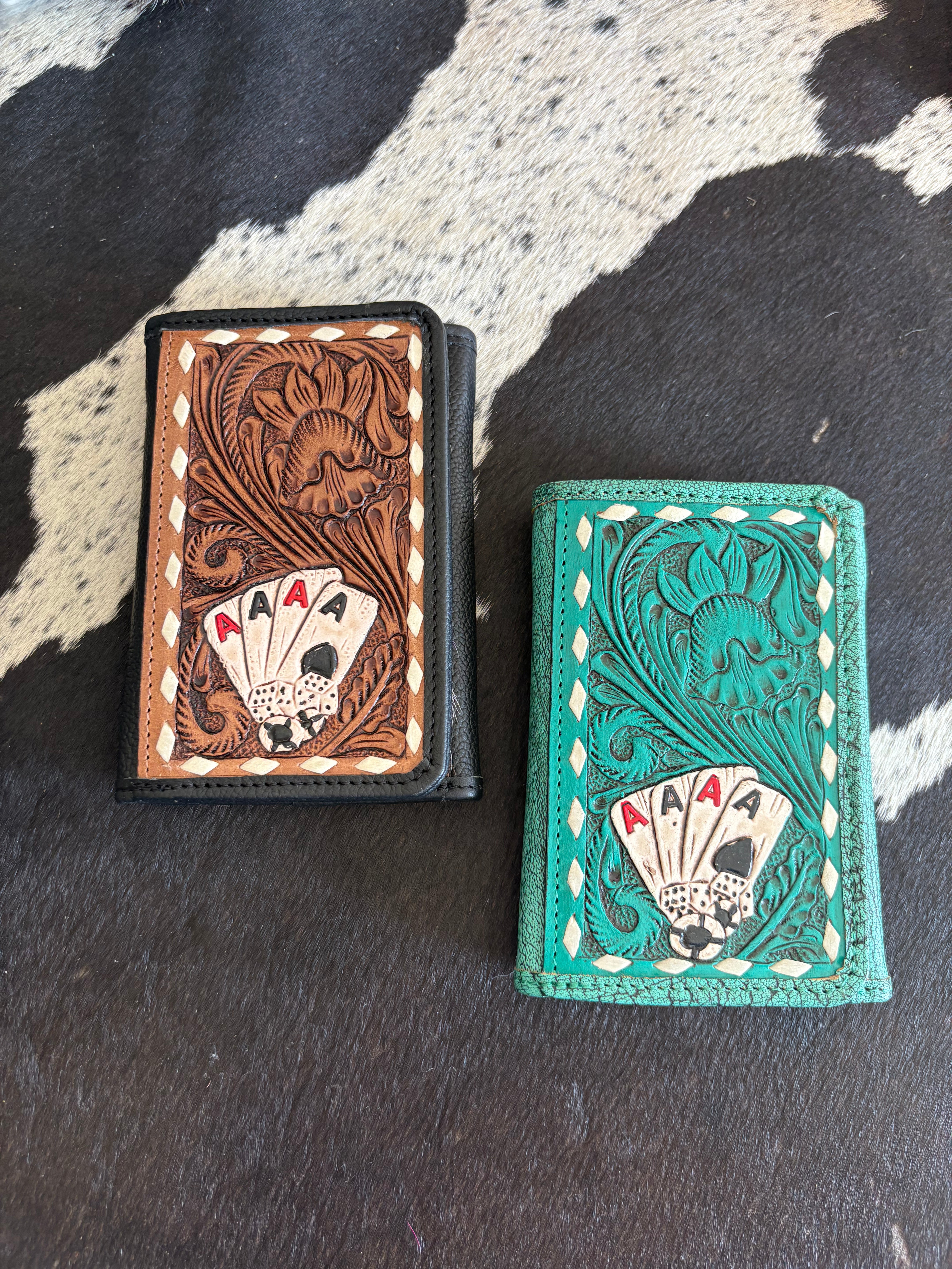 Aces Leather & Cowhide Tri Fold Wallets
