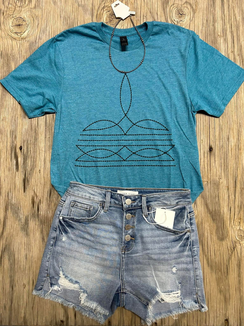 Turquoise Boot Stitch Tee