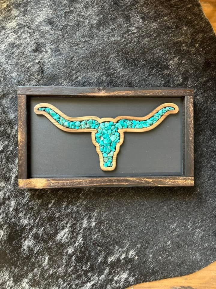 Black & Turquoise Longhorn Wall Art