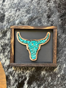 Black & Turquoise Longhorn Wall Art