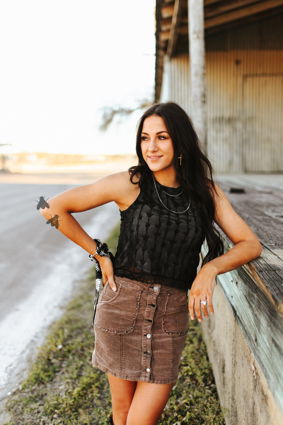 Lariat Lace Crop Tank Top Black