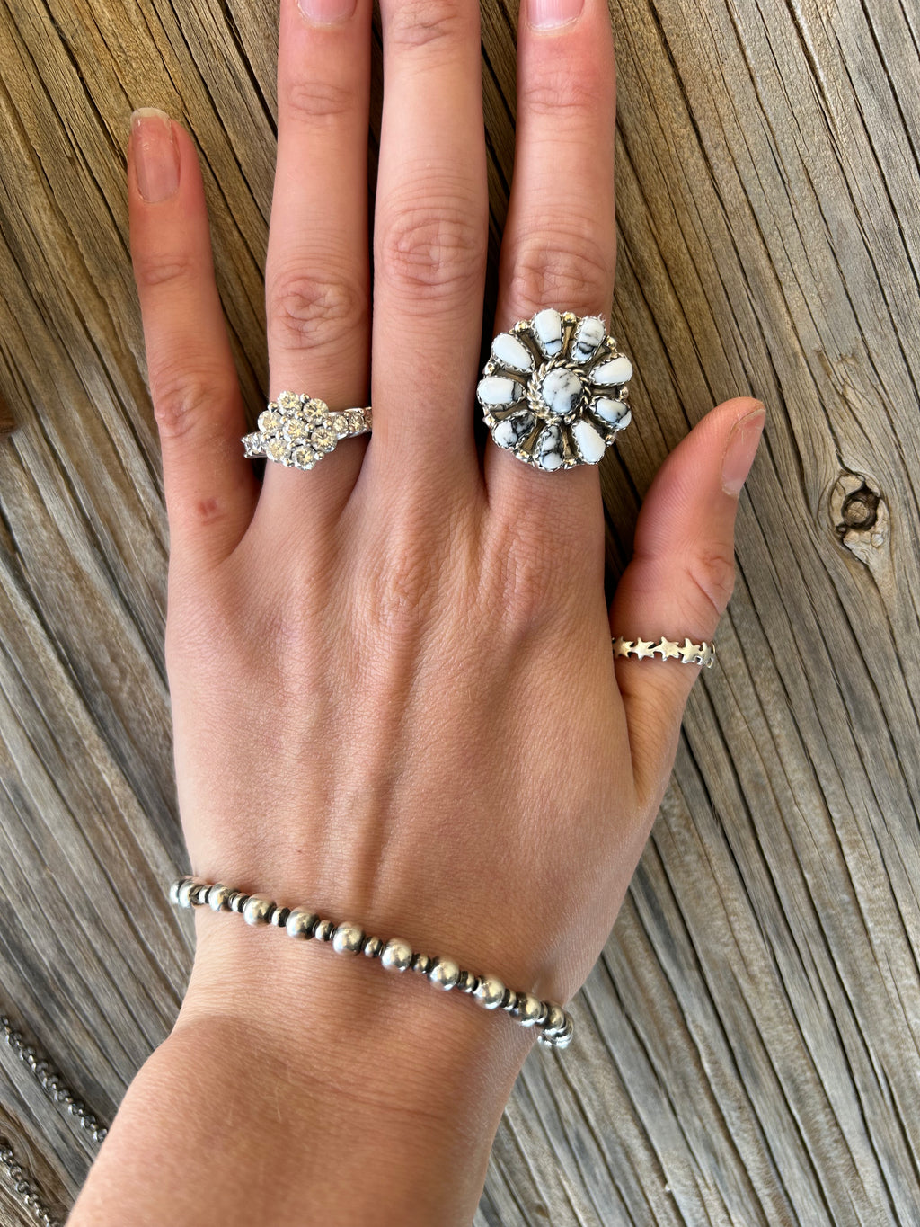 White Buffalo Cluster Ring Round